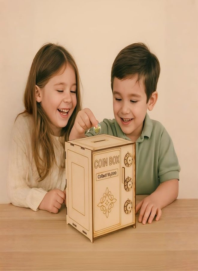 BABRO Wooden Coin Saving Box for Kids with 3-Digit Lock | Educational Money Bank Toy | Secure Wooden Saving Bank for Boys & Girls | Fun Learning Coin Locker Toy - Image 3